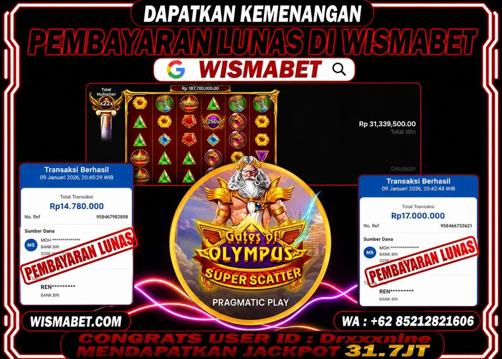 Wismabet - BUKTI KEMENANGAN Gates of Olympus Super Scatter Rp31,780,000,- LUNAS